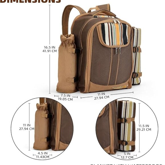 NWT apollo walker Picnic Backpack Bag for 2 Person with Cooler Compartment - Picture 3 of 8